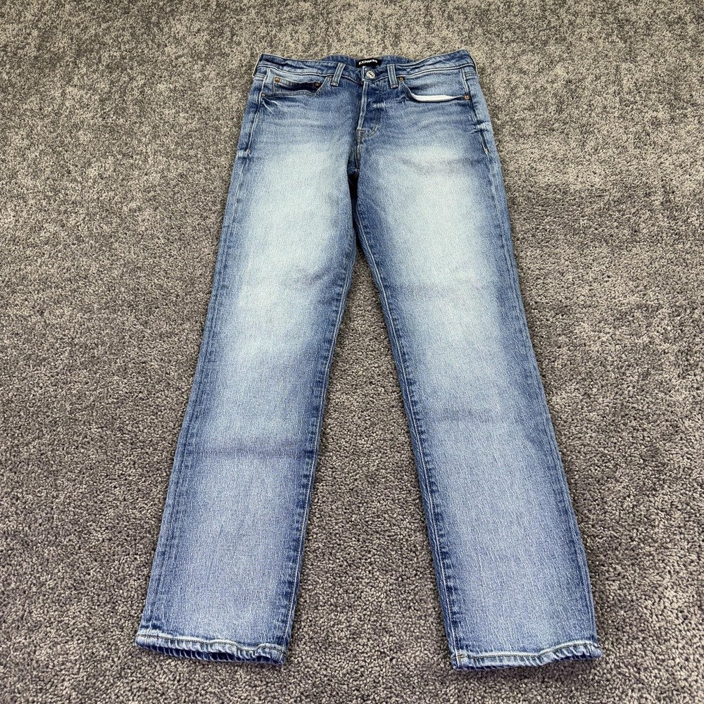 Express Jeans Mens 31x34 Blue Straight Fit Medium Wash Denim Stretch Casual Work